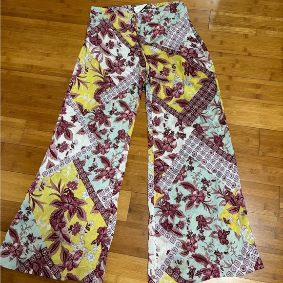 Alexis Pants - Alexis Burgundy and Yellow Floral Pants